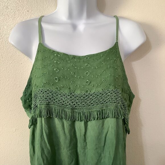 L' Pogee Green Cottagecore Boho Dainty Fringe Fairy Grunge Artsy Slip Dress S - Picture 2 of 12